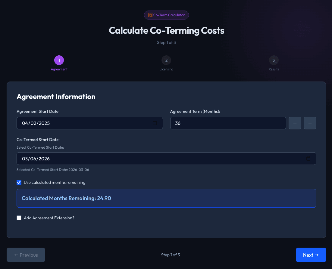 Co-Term Calculator Interface
